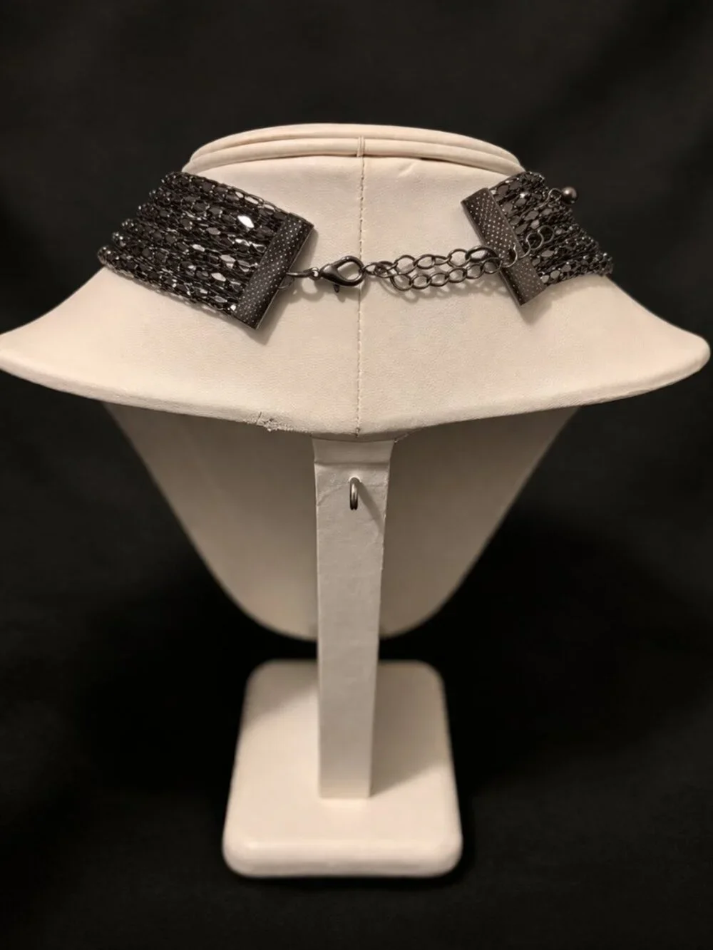 Statement Gunmetal Multi-Strand Beaded Necklace Chunky Link Detail